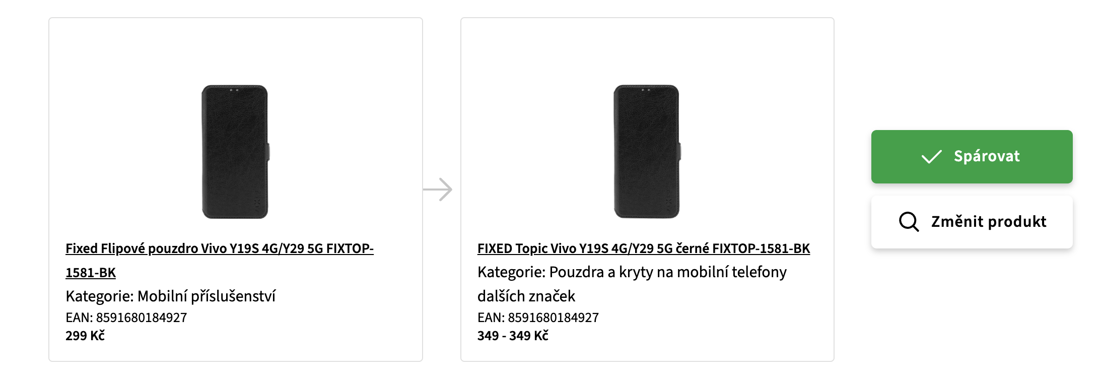 Obrázek 1: Ukázka párování produktů