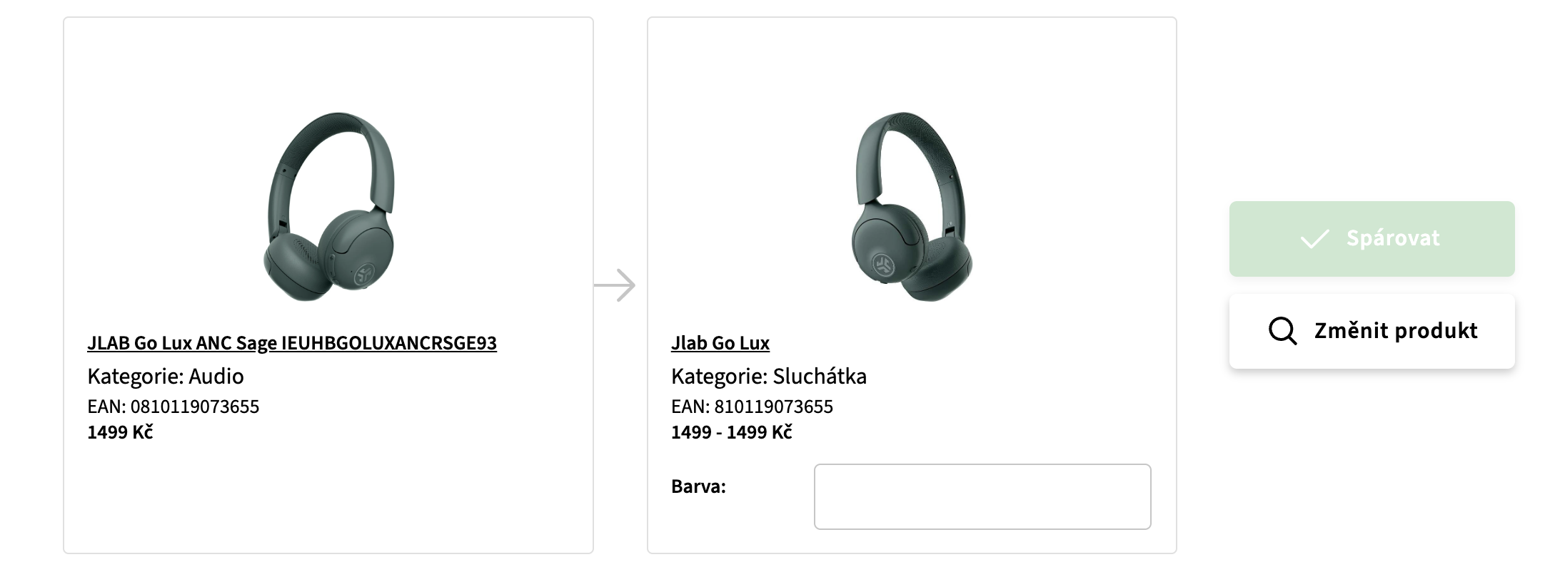 Obrázek 4: Ukázka doplňování parametrů produktu