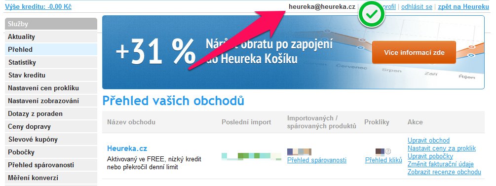 Registrace eshopu - Heureka.cz