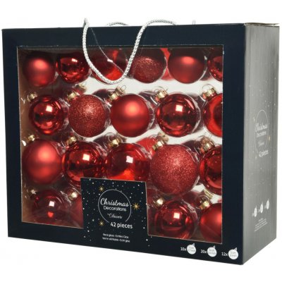 Decoris Sada koulí na vánoční stromeček, sklo, červená, 42dílná – Hledejceny.cz