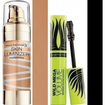 Max Factor Skin Luminizer Foundation make-up 75 Golden 30 ml + Max Factor Wild Mega Volume řasenka black 11 ml dárková sada