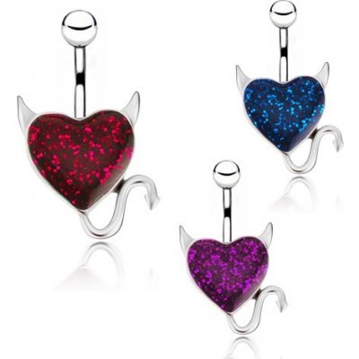 Šperky Eshop ocelový piercing do pupku barevné čertovské srdíčko AC5.14 Fialová A – Zboží Mobilmania