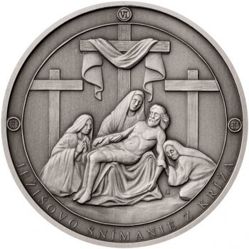 Česká mincovna Stříbrná medaile Panna Marie Sedmibolestná Ježíšovo snímání z kříže SK stand 42 g