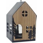 Svícen na čajové svíčky domeček, dřevo, kov, 13 × 13 × 21 cm, na 1 svíčku K4529 – Sleviste.cz
