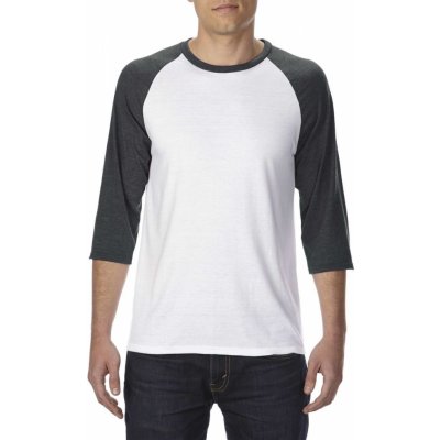 Anvil tričko tri-BLEND s 3/4 rukávy bílá tmavě šedá žíhaná