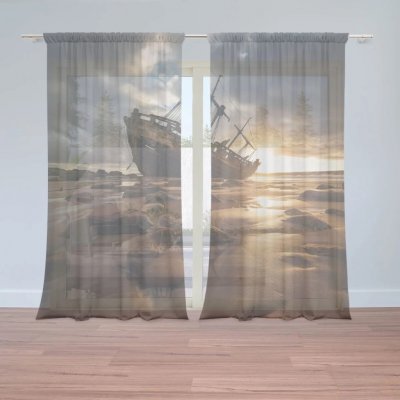 Sablio Záclony Vrak lodi při západu slunce: 2ks 150x250cm – Hledejceny.cz