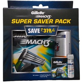 Gillette Mach3 náhradní hlavice 8 ks + gel na holení Sensitive 75 ml dárková sada