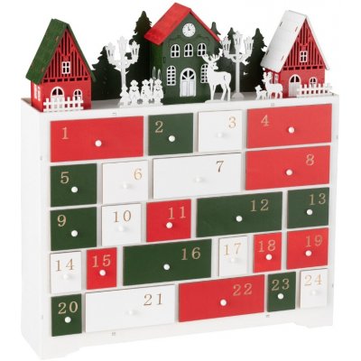 Červeno-zelený dřevěný adventní kalendář s LED světlem J-line Glow – Zboží Dáma
