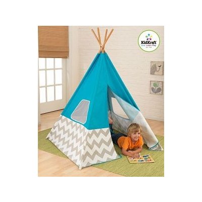 Kidkraft Teepee Play Turquise w šedá / bílá Chevron – Zboží Dáma