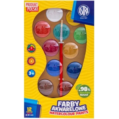 Astra vodové barvy 12 barev, průměr 30mm, zlatá paleta + štětec, 302123003 – Hledejceny.cz