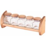 PRACTIC Dřevěná polička na koření se skleněnými nádobami 32,8 x 6,7 x 12,2 cm – Zbozi.Blesk.cz