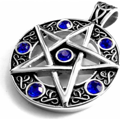 Steel Jewelry Přívěsek pentagram modrý krystal z chirurgické oceli PR171026