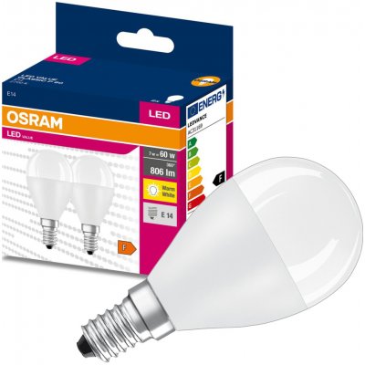 Osram 2x LED žárovka E14 P45 7W = 60W 806lm 2700K Teplá bílá – Hledejceny.cz