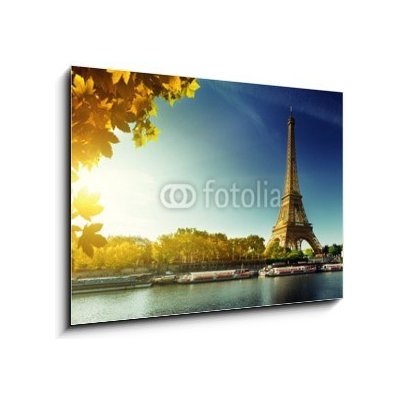 Obraz 1D - 100 x 70 cm - Seine in Paris with Eiffel tower in autumn season Seine v Paříži s Eiffelovou věží v podzimní sezóně