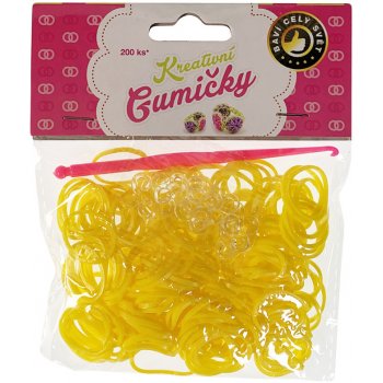 Loom Bands pletací gumičky žluté se třpytkami 200ks + háček