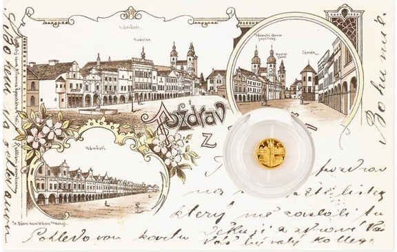 Česká mincovna zlatá mince Telč Historické centrum 0,5 g