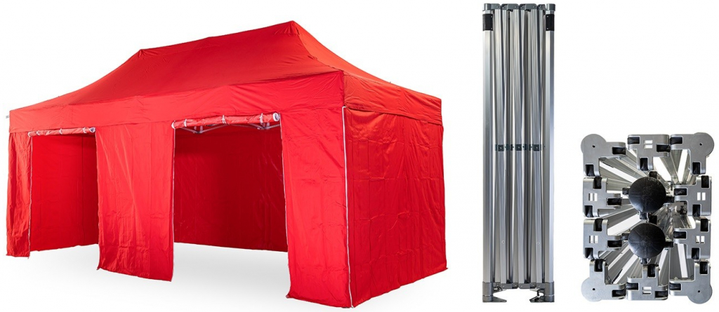 TENTino BIG HEXAGON EXTRA HIGH ROOF Nůžkový párty stan 4x6 m /4 nohy 17A - ANTRACIT