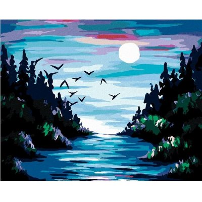 zuty Malování podle čísel - Měsíc nad řekou, 100x80 cm, bez rámu a bez vypnutí plátna – Zboží Mobilmania