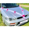 Svatební autodekorace Svatba-eshop Šerpa na svatební auto bílá se sytě růžovými kvítky - šerpy na svatební auta