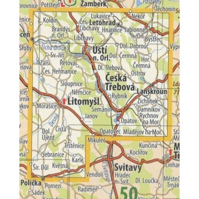 KČT 49 Českomoravské mezihoří - Českotřebovsko - nástěnná turistická mapa 60 x 90 cm Varianta: mapa v dřevěném rámu, Provedení: Ticiago dub – Zbozi.Blesk.cz