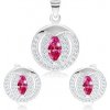 Šperky eshop set náušnic a přívěsku ze stříbra růžový zirkon zrnko obrys kruhu SP70.09