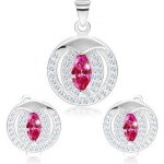 Šperky eshop set náušnic a přívěsku ze stříbra růžový zirkon zrnko obrys kruhu SP70.09 – Zboží Mobilmania