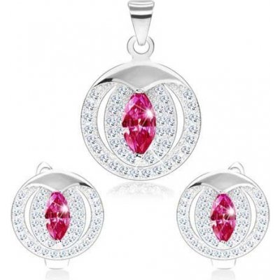Šperky eshop set náušnic a přívěsku ze stříbra růžový zirkon zrnko obrys kruhu SP70.09