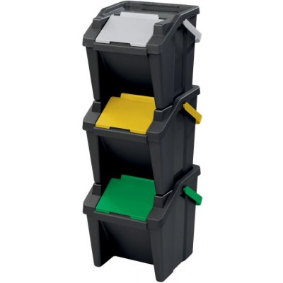 Tontarelli Odpadkový koš stohovatelný 3x10l černá, bílá, zelená, žlutá 8104707AX5 – Zbozi.Blesk.cz