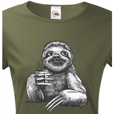 Bezvatriko.cz Dámské tričko Lenochod s kávou Military 69 – Zboží Mobilmania