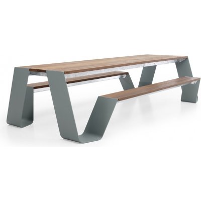 Extremis Jídelní stůl s integrovanou lavicí na obou stranách Hopper Picnic 180, 178x160x74 cm, rám lakovaný hliník , deska a sedací část iroko – Zbozi.Blesk.cz