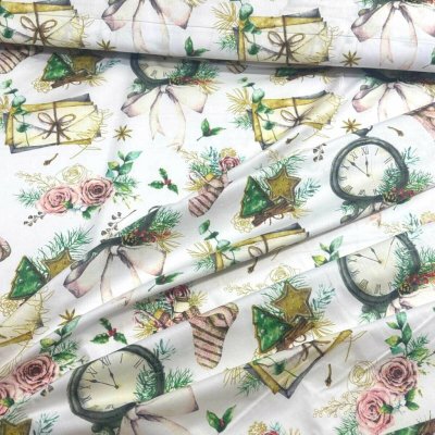 Vánoční bavlněná látka, metráž, šíře 160 cm, Vánoční motiv na Bílém – Zboží Dáma