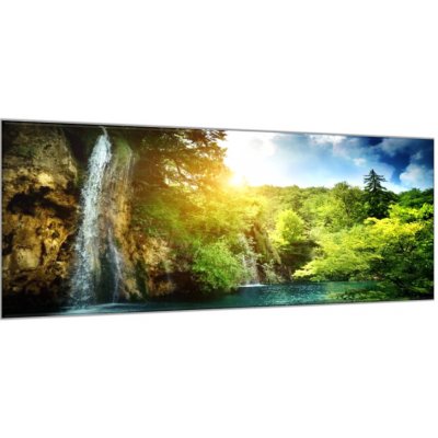 Obraz skleněný vodopád v lese a východ slunce - 60 x 120 cm – Zboží Mobilmania