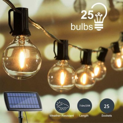 Topchances LED solární pohádkové světlo 25FT vodotěsná žárovka pro vánoční zahradní párty