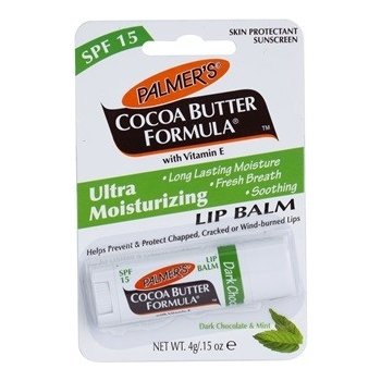 Palmer's Face & Lip hydratační balzám na rty SPF 15 příchuť Dark Chocolate & Fresh Breath Cocoa Butter Formula ( Long Lasting Moisture, Fresh Breath, Soothing with Vitamin E) 4 g
