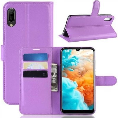 Pouzdro Litchi PU kožené peněženkové Huawei Y6 2019 - fialové