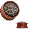 Piercing Šperky4U dřevěný plug do ucha Rose Wood s ornamenty PL01177-08