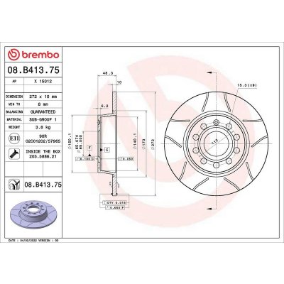Brzdový kotouč BREMBO 08.B413.75 | Zboží Auto