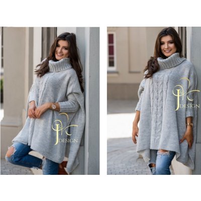 Fashionweek Pletené pončo svetr s rolákem JK LUNA šedý – Zboží Dáma