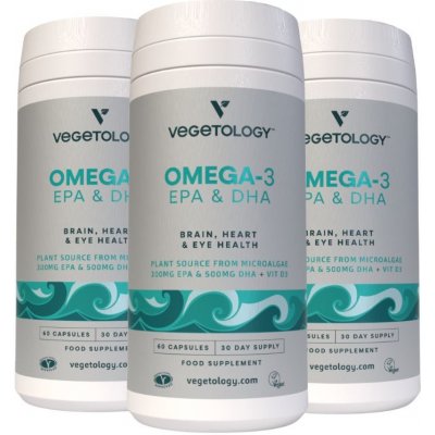 Vegetology Omega-3 EPA a DHA, Opti3 + vitamín D3, 60 kapslí (3 balení s dopravou zdarma)