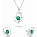 Brilio Silver Originální set stříbrných šperků Srdíčka se zelenými zirkony SET294WG (náhrdelník, náušnice) – Zboží Dáma