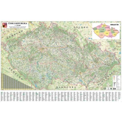 Česká republika silniční - nástěnná mapa 135 x 90 cm, lamino + stříbrný hliníkový rám – Zboží Mobilmania