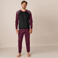 Blancheporte pánské pyžamo s dlouhými kalhotami sada 2 ks červené+šedá
