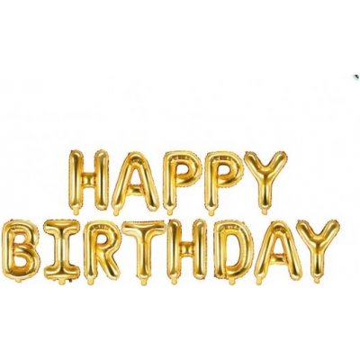 PartyDeco Set Happy Birthday zlatý fóliové balónky – Zboží Dáma