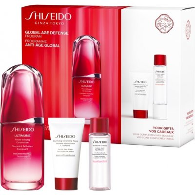 Shiseido Ultimune energizující a ochranný koncentrát na obličej 50 ml + aktivní čisticí pěna 15 ml + čisticí pleťová voda 30 ml + krém na ruce 40 ml dárková sada – Zbozi.Blesk.cz