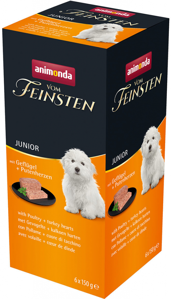 Animonda Vom Feinsten Junior Dog drůbeží a krůtí srdce 18 x 150 g