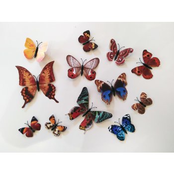Nalepte.cz 3D mnohobarevní motýlci na zeď 12 x 10 cm