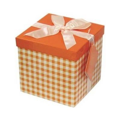 Dárková krabička skládací s mašlí M 15x15x15 cm kostkovaná oranžová