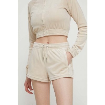 Juicy Couture Velurové šortky s aplikací high waist JCWH121001.246 béžová