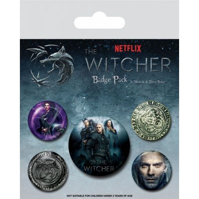 CurePink Set 5 Placek Netflix Zaklínač průměr 2,5 cm a 3,8 cm – Zboží Dáma