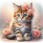 NORIMPEX Diamantové malování Koťátko s mašlí a růžemi 30 x 40 cm – Sleviste.cz